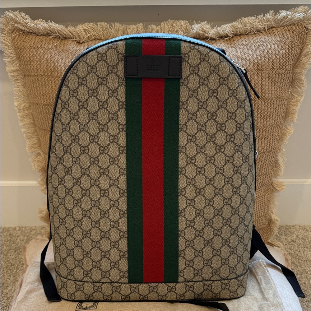 Gucci Beige Backpack with Green and Red Stripe